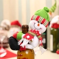 Christmas snowman wine bottle cover with red green knit hat and striped scarf decoration - Snowman Style