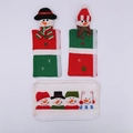 Christmas snowman handle covers and mat set in festive red and green felt fabric - Microwave Handle Cover