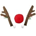 Brown reindeer antlers car decoration kit with red nose and gold bells for Christmas - Small Antlers Set / Brown