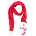 Red Christmas fleece scarf with plush snowman decoration and white pom-poms for holidays - Snowman