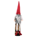 Christmas gnome wine bottle cover with red felt hat and striped legs for holiday decor - Gray Gnome with Hanging Legs