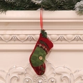 Handcrafted red and green knitted Christmas stocking ornament with button detail - Patterned Boot