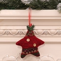 Knitted red star Christmas tree ornament with wooden buttons on festive background - Patterned Star