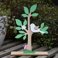 Décoration de Pâques en bois avec un petit arbre, un oiseau blanc et une souris rose - Ornement d'Arbre en Bois de Pâques