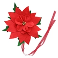 Stella di Natale fatta a mano in feltro rosso e verde con perla dorata e nastro rosso - Puntale a Stella Fiore Rosso Grande