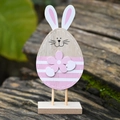 Décoration de Pâques en forme d'œuf en bois avec oreilles de lapin et rayures roses - Ornement de Lapin en Forme d'Oeuf Rose