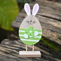 Figurine de lapin de Pâques en bois en forme d'œuf, vert clair et naturel - Ornement de Lapin en Forme d'Oeuf Vert