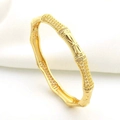 18K gold plated cross pattern bangle featuring bamboo texture and white zircon stones - Gold Yellow