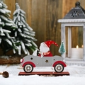 Babbo Natale in legno in auto grigia con pino su base rossa per decorazione - Stile Grigio / Piccolo