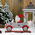 Babbo Natale in legno su auto a stella con mini albero per decorazione natalizia - Stile Grigio / Grande