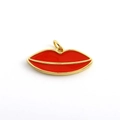 Red enamel lip pendant with gold metal trim and top loop for DIY jewelry making - Red Lips Style (02)