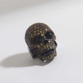 Pave-set skull charm in black metal with brown cubic zirconia and black gem eyes - Micro Pave Amber Rhinestone Black Skull (01)