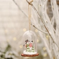 Christmas snowman pendant in clear dome with white foam snow and wooden base for tree - Transparent Dome Foam Snow Snowman Style