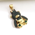 Charming gold-plated crown bear pendant with green and black micro-set zircon stones - Crown Green Stone Pave Bear (02)