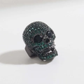 Gothic skull charm with green and black micro-paved zircons in gunmetal finish - Micro Pave Green Rhinestone Gun Black Skull (04)