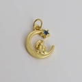 18K gold plated moon and rabbit pendant with blue star detail for jewelry DIY - Moon Rabbit Star
