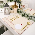 Linen Christmas placemat featuring Santa Claus embroidery and red Christmas Joy text - Santa Claus