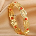 Detail showing 6.0cm inner diameter measurement of a vintage hollow gold-plated bangle - Red