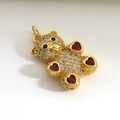 Detail of gold-plated teddy bear pendant with micro-pave zircons and red heart gems - Red Heart Paw Pave Bear (07)