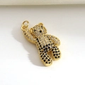 Detailed view of a gold-plated bear pendant with micro-paved blue and white zircon stones - Blue White Contrast Hand-up Bear (11)