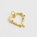 Pendentif cœur style lave en cuivre plaqué or 18K avec quatre zircons rouges fins - Forme de coeur de lave