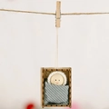 Handmade wooden doll ornament with gray knitted fabric and hanging rope for Christmas tree - Green