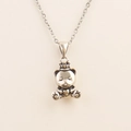 Vintage silver teddy bear necklace with crown and heart pendant on white surface - Crown Bear with Heart (02) / Antique Silver