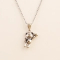 Vintage style teddy bear pendant necklace with heart detail and adjustable cross chain - Teddy Bear holding Heart (03) / Antique Silver