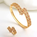 Luxury gold plated jewelry set with double row red and white crystals ring and bracelet - Red Zirconia Wheat Ear Ring
