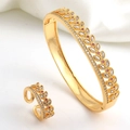 Detail of gold-plated wheat leaf jewelry set with red and white cubic zirconia accents - Red Zirconia Tree Leaf Ring