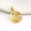 Polished gold circular butterfly pendant with sparkling white cubic zirconia stones - Round Butterfly Style (02)