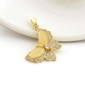 Golden butterfly pendant with yellow gemstone and sparkling zircon micro-paving - Pale Yellow Cat Eye Butterfly (06)