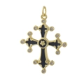 Detailed close-up of a 18k gold-plated cross pendant with black enamel and star inlay - Cross / Gold Black Cross (03)