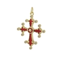 Gold plated 18k hip hop cross pendant with red enamel and shimmering cubic zirconia - Cross / Gold Red Cross (04)