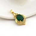 Detail view of 18k gold plated windmill pendant with oval green gemstone and white zircons - Oval Green Gemstone Style (02)