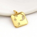 Detail of 18k gold plated square pendant featuring moon, star motifs and zircon stones - Star Moon Square Style (07)