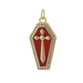 Macro view of 18k gold plated coffin pendant with red enamel and cross detail - Gold Red Cross Coffin (08)