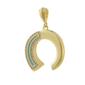 Detail of horseshoe pendant with blue enamel and micro-set crystals in 18k gold plating - Gold Sky Blue Horseshoe (13)