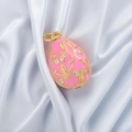 Faberge-style pink enamel egg pendant with gold floral relief and sparkling zircons - Deep Pink