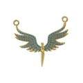 Detail of 18k gold plated angel wing pendant with blue crystals and dual hanging loops - Gold Sky Blue Angel Wings (10)