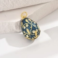 Faberge style blue enamel egg pendant with gold vine patterns and zircon insets - Sapphire Blue