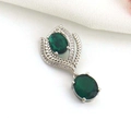 Close-up of a silver pendant with two oval green stones and sparkling crystal accents - Silver Double Green Gemstone Pendant (04)