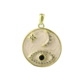 Macro detail of gold-plated circular pendant with zircon Evil Eye and star-moon motifs - Marble Pattern Star Moon Evil Eye Style (01)