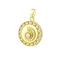 Close-up of a gold-plated circular pendant with spiral relief and white zircon inlay - Nautilus Relief Round Medal Rhinestone Style (10)