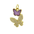 Golden butterfly pendant with micro-paved clear zircons and purple butterfly accent - Double Butterfly Style (1) / Purple