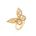 Detail of a gold butterfly ring featuring hollow wings set with sparkling cubic zirconia - Ring / 10427-Butterfly Ring