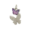 Exquisite silver butterfly pendant with purple metallic wings and shimmering cubic zirconia - Double Butterfly Style (2) / Deep purple