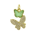 Golden butterfly pendant with green enamel and sparkling white cubic zirconia stones - Double Butterfly Style (3) / Green