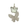 Macro detail of silver butterfly pendant with micro-pave cubic zirconia and pearly wings - Mint Green