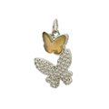 Detailed view of silver butterfly pendant with yellow shell inlay and pavé zircon stones - Yellow